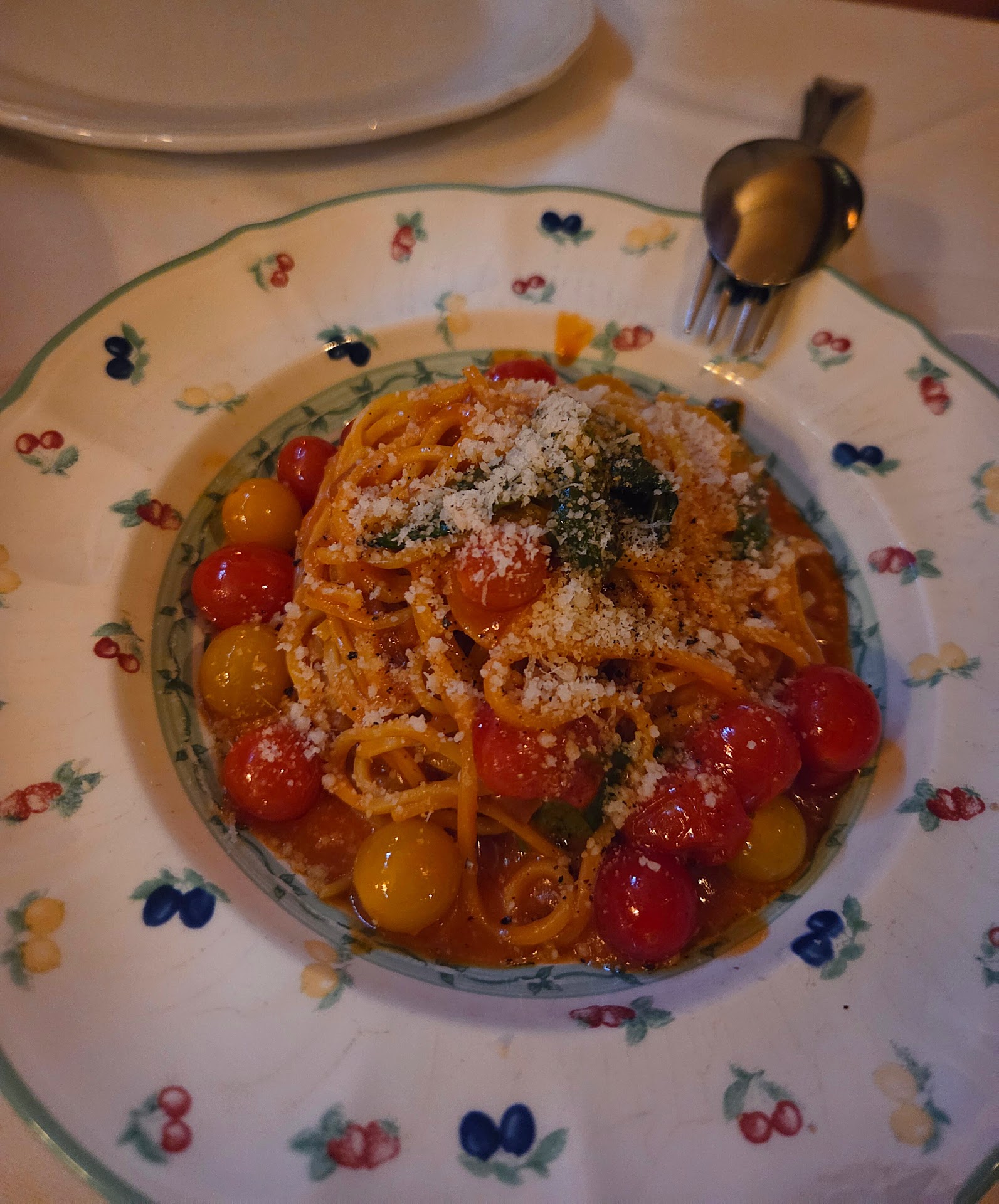 Tomato pasta on Neptune's Grotto tableware
